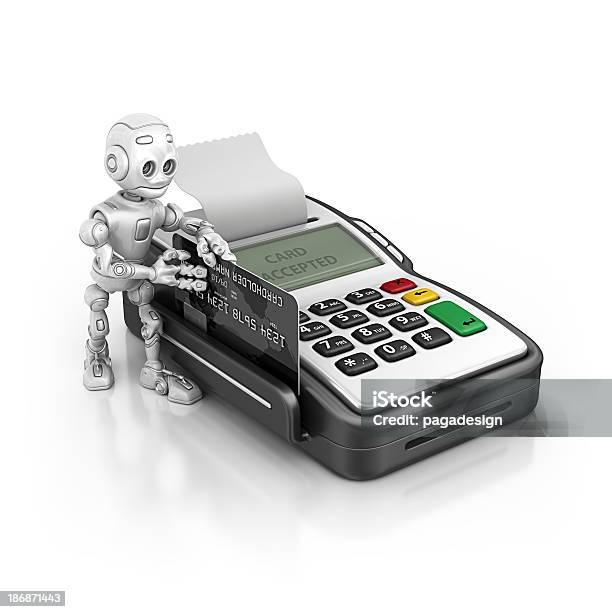 로봇 및 신용 카드 판독기 로봇에 대한 스톡 사진 및 기타 이미지 - 로봇, 소매-소비자주의, 신용 카드
