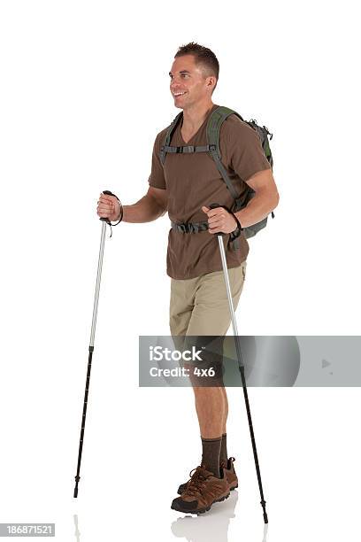 Male Hiker With Hiking Pole Stock Photo - Download Image Now - Hiking, Cut Out, Hiking Pole