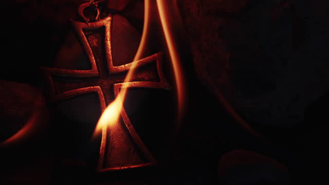 Christian Religion Symbol Cross on Fire