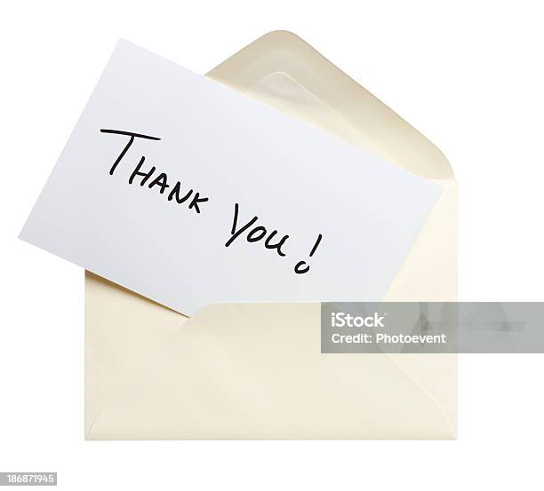 Image Of Thank You Card And Envelope On White Background Stock Photo - Download Image Now