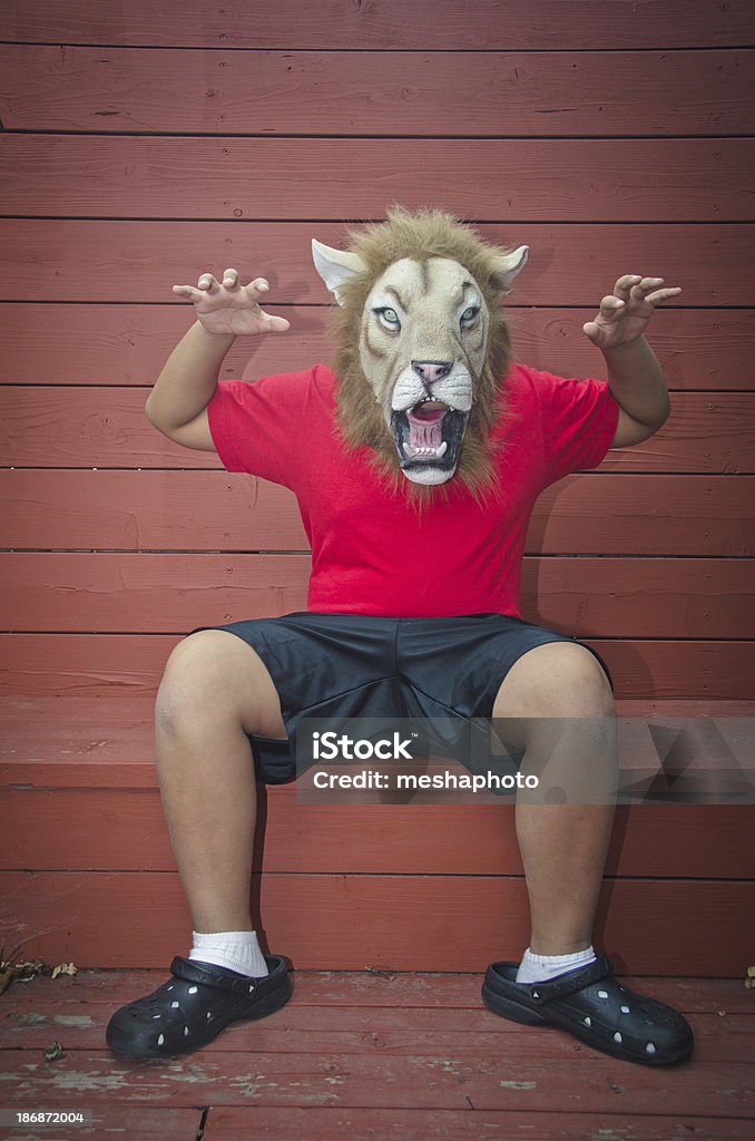 Cool Kid In Lion Mask Boys Stock Photo