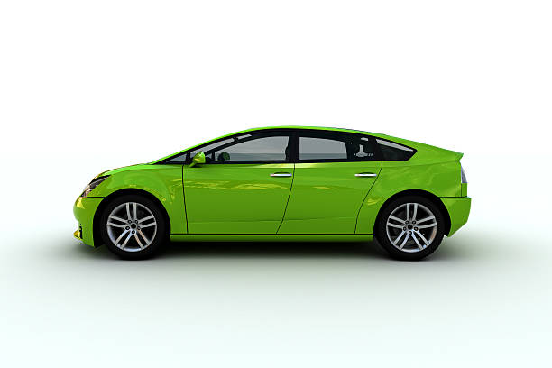 A bright green hatchback family car