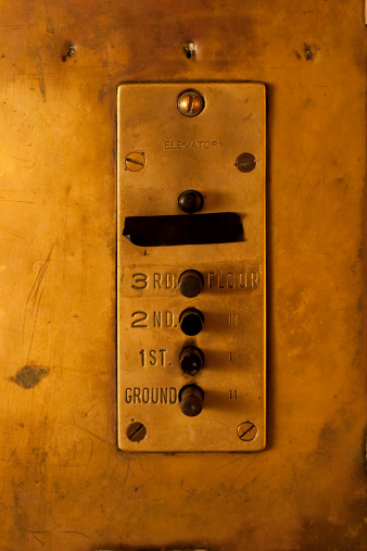 An old brass elevator panel.Related images: