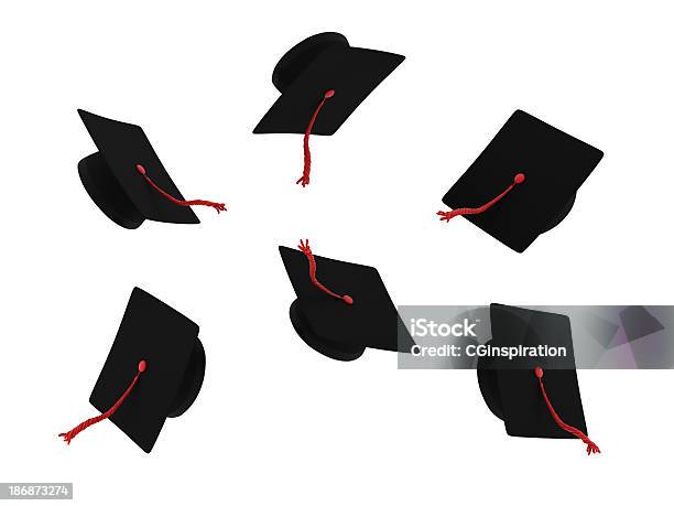 Sombrero De Graduación Foto de stock y más banco de imágenes de Birrete - Birrete, Volar, Fondo blanco