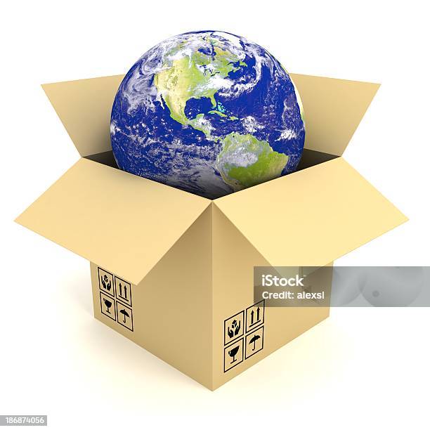 Global Shipping Stock Photo - Download Image Now - Globe - Navigational Equipment, Box - Container, Cardboard