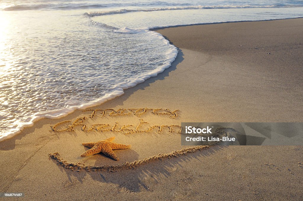 Merry Christmas Message in den Sand - Lizenzfrei Strand Stock-Foto