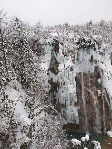 겨울맞이 워터풀 - plitvice lakes national park croatia winter sparse 뉴스 사진 이미지