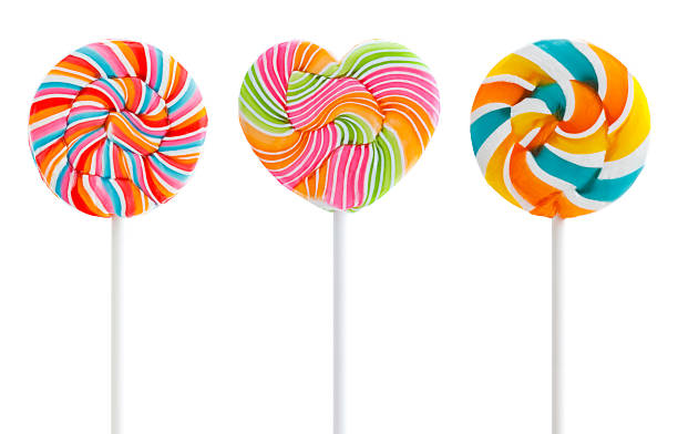Three Colorful Swirl Lollipops Three Colorful Swirl Lollipops lolipop stock pictures, royalty-free photos & images