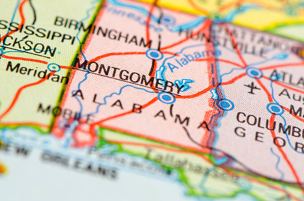 Montgomery map Montgomery map 1982. alabama state map with cities stock pictures, royalty-free photos & images