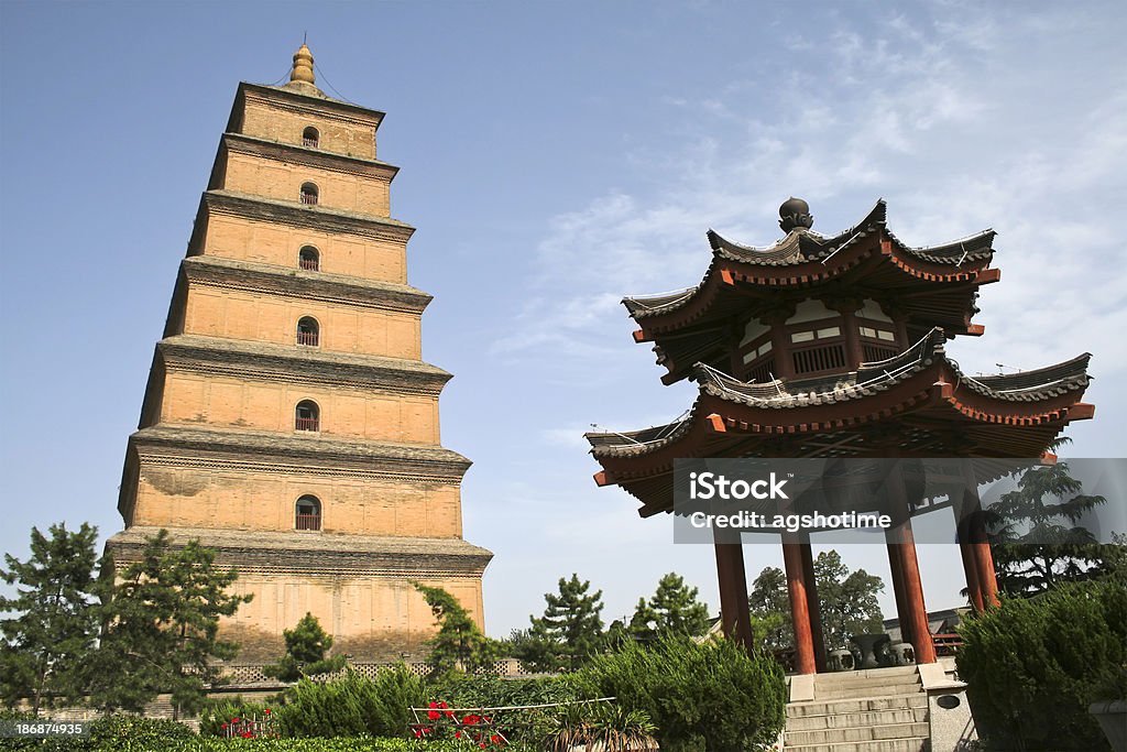 Big Wild Goose Pagoda e Pavilion - Foto stock royalty-free di Antico - Condizione