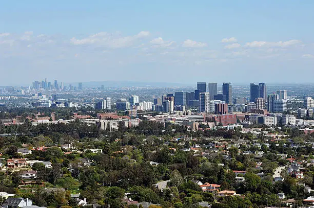 "The city of Los Angeles with Century City in the foreground and downtown in the distanceCalifornia, USA"