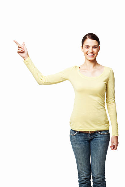 istock Attractive Woman Pointing Up - Isolated 186875216