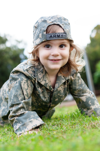 Toddler in Army uniform