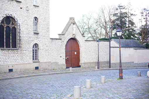 Cobblestone street and church entrance