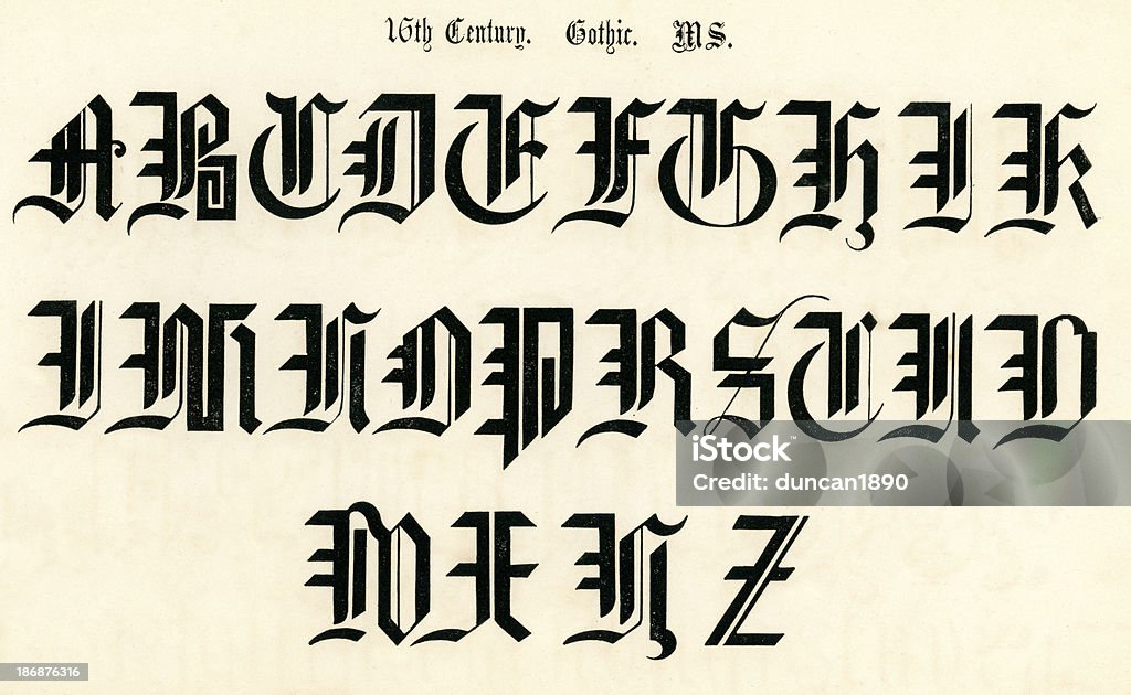 16 ème siècle Style gothique Lettre de l'Alphabet - Illustration de Lettre R libre de droits