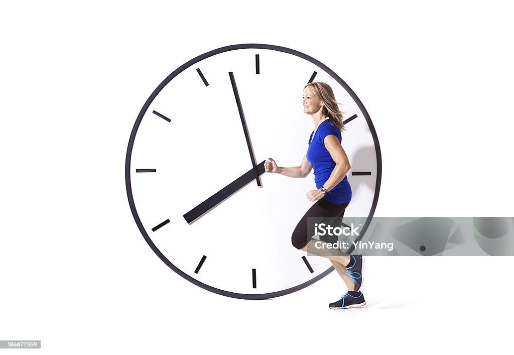 Mujer tiempo para trotar de la gestión para el ejercicio de estilo de vida saludable - Foto de stock de Reloj libre de derechos