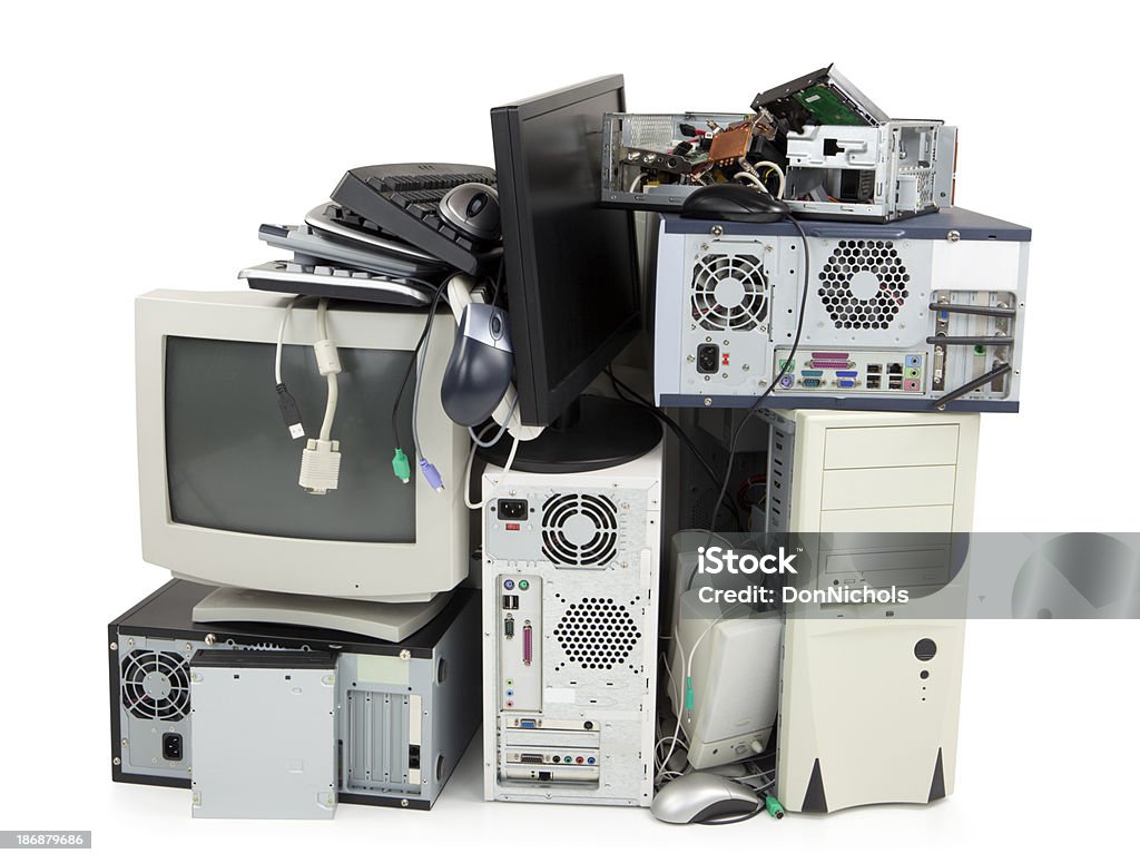 computer obsoleti apparecchiature elettroniche per il riciclaggio - Foto stock royalty-free di Vecchio