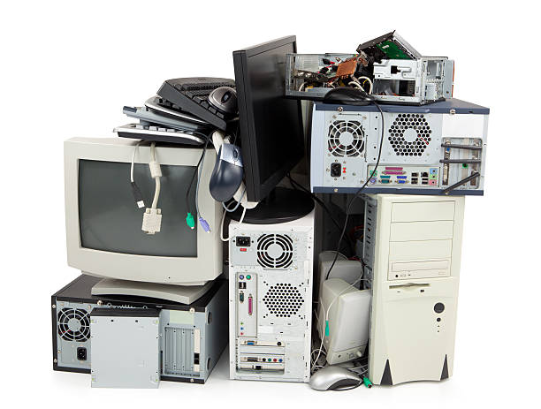 Obsolete computer electronics equipment for recycling stock photo
