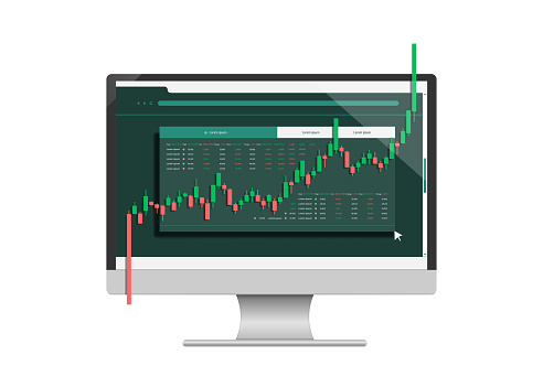 Candlestick chart of Cryptocurrency Chart uptrend from red to green and profitable for trader. all place on web trade on computer screen ,vector 3d isolated for media about stock trading investment