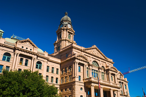 Wide angle view of Tarrant County Courthouse in Fort Worth, Texas