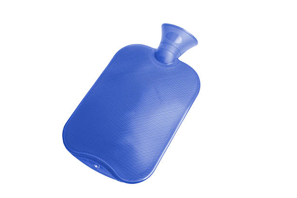 a blue rubber hot water bottle on a white background