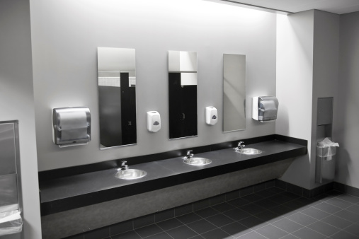 A public restroom's sinks.