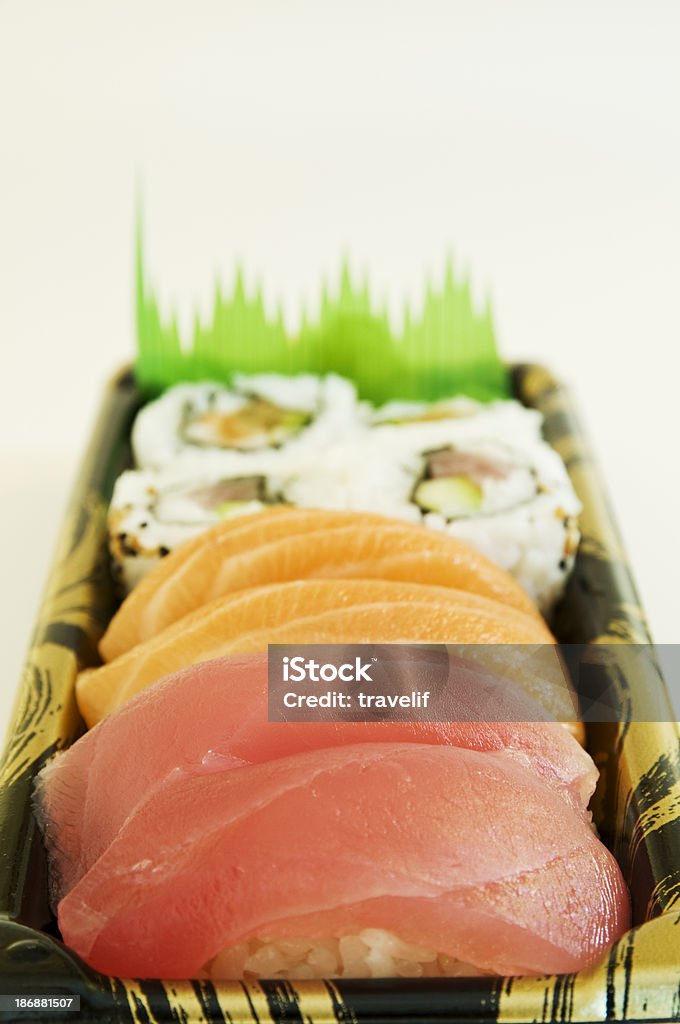 Japanese cuisine - tray with sushi and rolls Japanese culture lightbox: Concepts Stock Photo