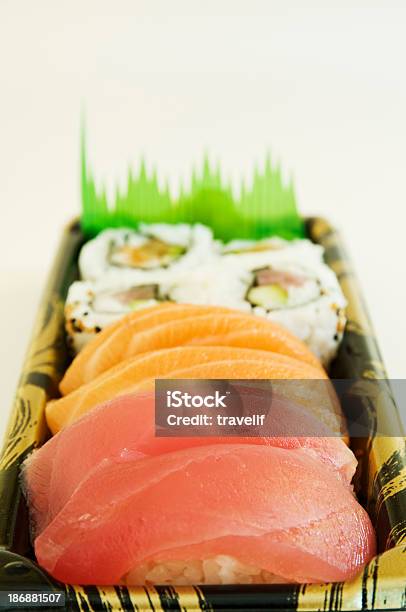 Japanese Cuisine Tray With Sushi And Rolls Stock Photo - Download Image Now - Concepts, Cooking, Fish