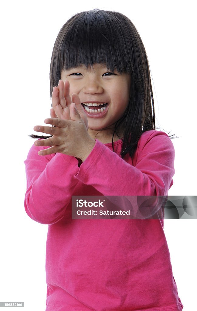 Sorridente menina batendo palma de sua mão - Foto de stock de Bater Palma royalty-free