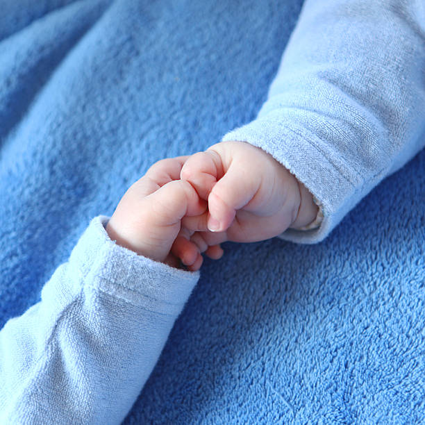 Gemelo idéntico niños bebés agarrar de la mano - foto de stock