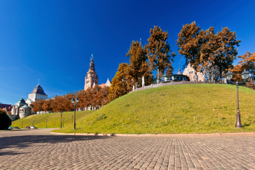 The Brave Shafts with monumental buildings on hill. One of the most beautiful places in Poland. From here you can observe the vast panorama of the Odra River and the harbor. Terraces are 500 meters long and lies 19 meters above the bank of Odra. 