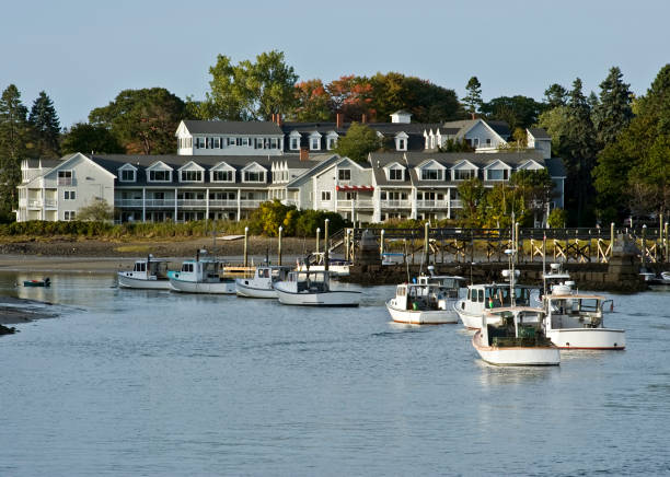 istock Coastal scene of boats entering loading dock 186883348