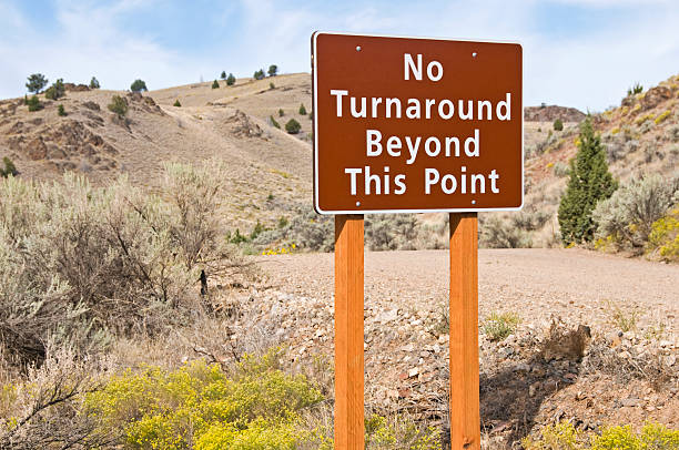 No turnaround beyond this point Sign on dirt road at entrance to private land in eastern Oregon rabbit brush stock pictures, royalty-free photos & images
