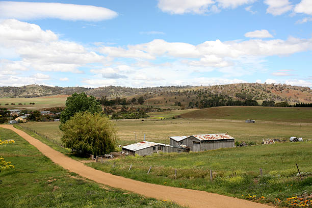 istock Farm land with buildings 186883747