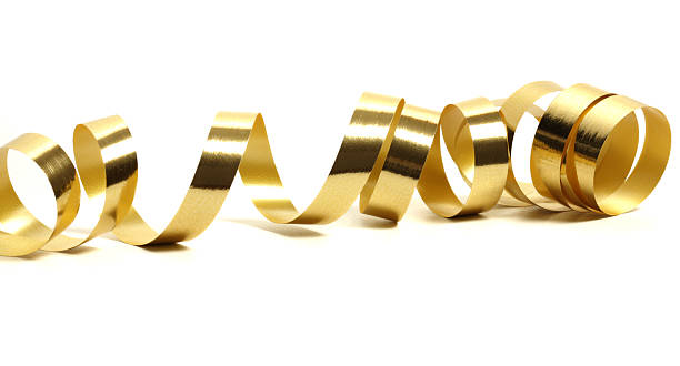 Golden streamer over white stock photo