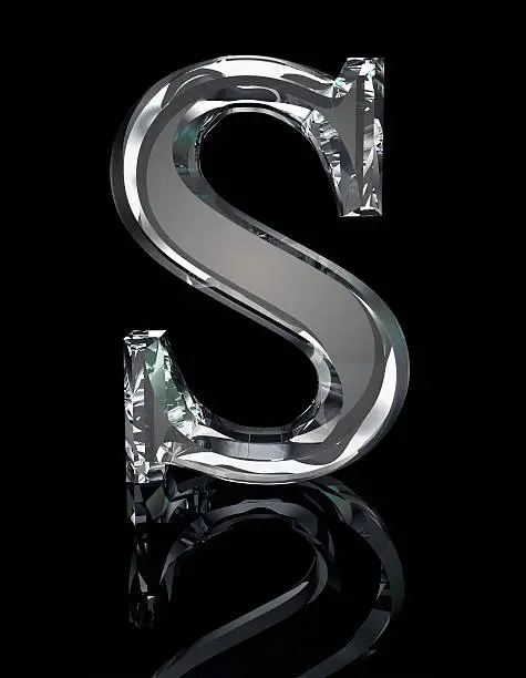 Letter S in faceted crystal. 3D render.