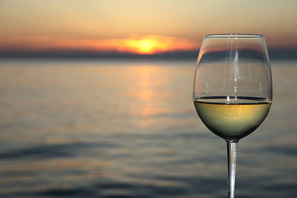 Glass of wine and beautiful sunset-Rovinj-Croatia