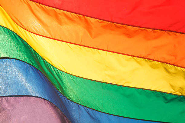 Full frame rainbow flag shines bright backlit by summer sun
