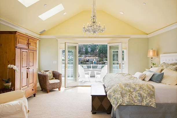 Master bedroom Beautiful master bedroom in luxury home. owner's bedroom stock pictures, royalty-free photos & images