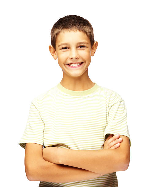 istock Happy cute kid with arms crossed over white 186886448