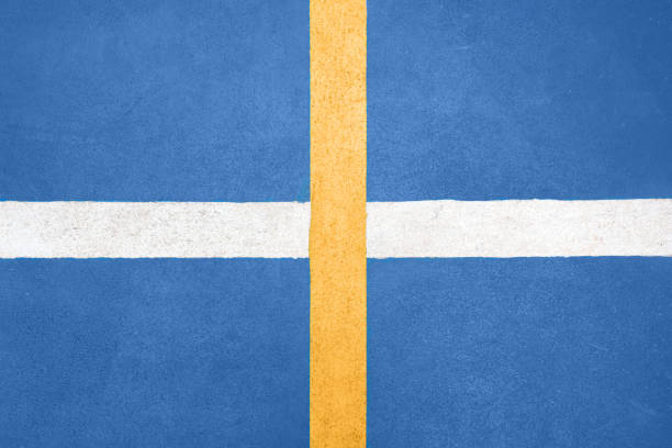 istock White and yellow stripes on the blue floor 1868888466