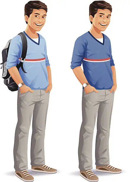 Vector illustration of Male Student With Backpack