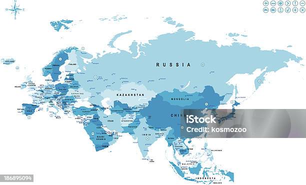 Евразия — стоковая векторная графика и другие изображения на тему Карта - Карта, Азия, Россия