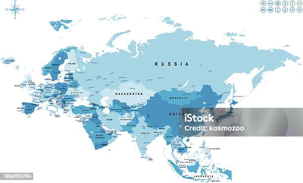 Map Of Eurasia With Countries And Major Cities Marked Stock Illustration - Download Image Now