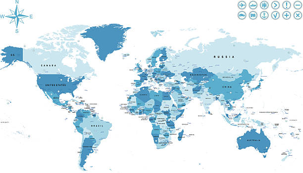 world weltkarte - world map map vector countries stock-grafiken, -clipart, -cartoons und -symbole