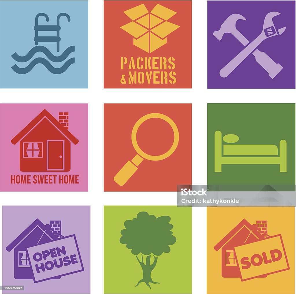 real estate icons Vector icons with a real estate/ moving theme. Bedroom stock vector