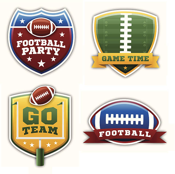 Football Badges and Elements Football badge and element collection. EPS 10 file. Transparency effects used on highlight elements. yellow red green background stock illustrations