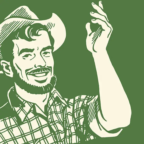 Vector illustration of A farmer with a beard making hand gestures