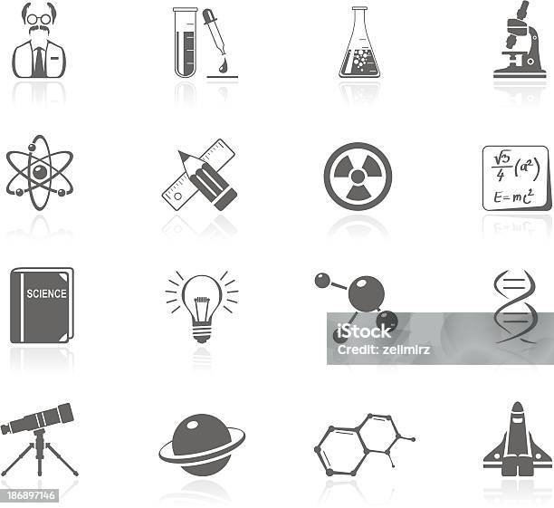 Ilustración de Negro Iconos De La Ciencia y más Vectores Libres de Derechos de Bombilla - Bombilla, Ciencia, Científico