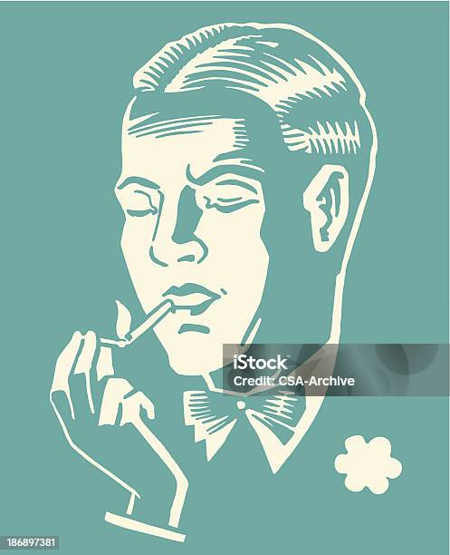 Homem Um Cigarro De Iluminação - Arte vetorial de stock e mais imagens de Acessório - Acessório, Acessório para o Pescoço, Adulto